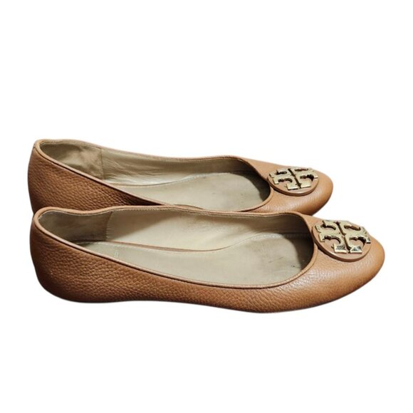 Tory Burch Brown Leather Flats with Metallic Logo Size 8 - Picture 6 of 13